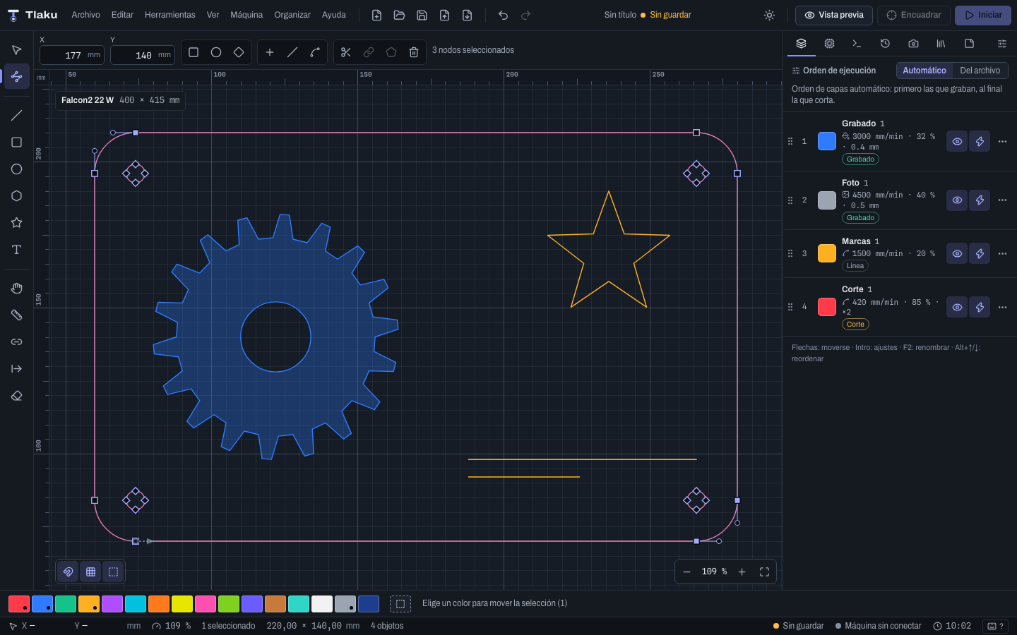 Editor de nodos sobre una forma del diseño.